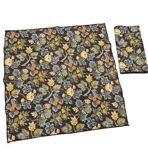 Vintage 90s Handmade Handcrafted Floral Patterned Brown Square Napkins Set 2 MCM